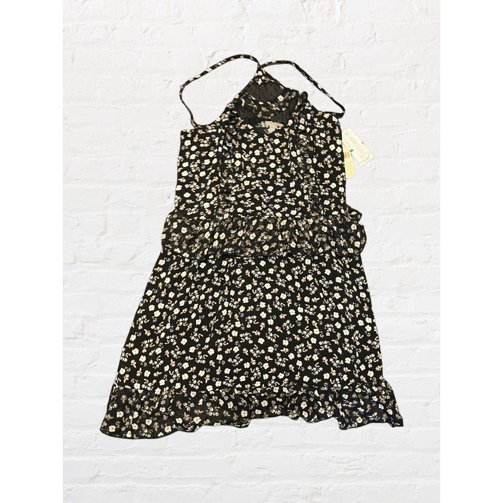 GB Women's Dress Mini Black Floral Dress High‎ Neck Ditzy Girlie Flowers